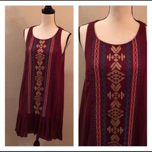 Final Sale Leshop New Embroidery Burgundy Summer Dress